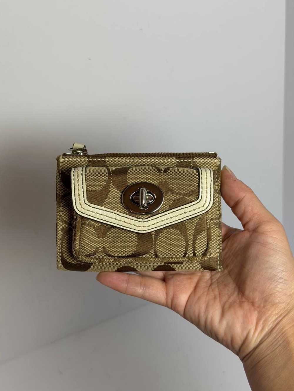 Coach Y2K Monogram Canvas Mini Wallet Keychain Coin Purse Turnlock Rare